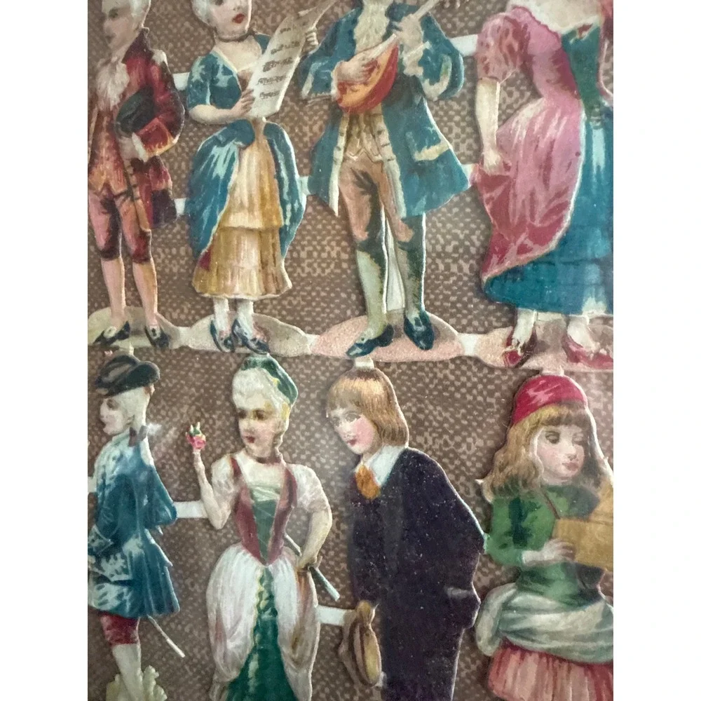 Vintage Framed Paper Doll Collage Historical Figures Wooden Frame 9x11 Art